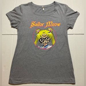 Sailor Meow cat Sailor Moon Womens M gray graphic tee fitted t-shirt anime shirt